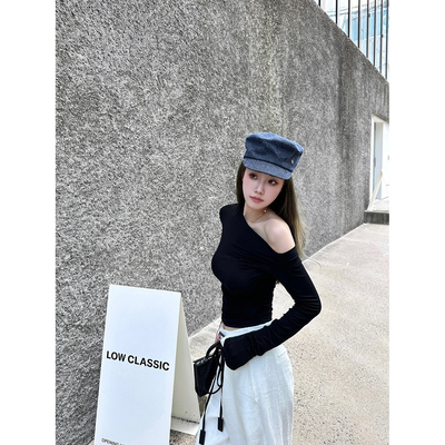 一字肩打底衫内搭纯欲长袖T恤女