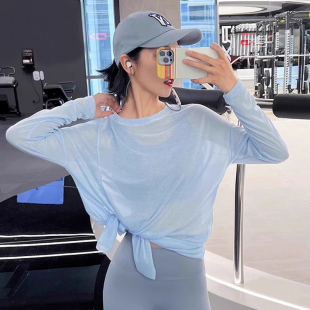 T恤瑜伽服跑步罩衫 宽松透气健身服长袖 外穿薄款 运动上衣女春秋季