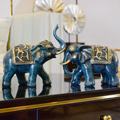 辰鱼大象摆件一对欧式 客厅酒柜电视柜摆设乔迁开业礼品新房家居装