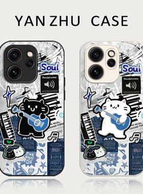 摇滚猫咪手机壳适用opporeno15pro情侣14涂鸦13新款12创意11小众10高级感rone9por小猫8可爱7玻璃6玻璃5外壳
