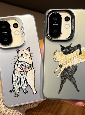 可爱锁喉小猫手机壳适用vivos50搞怪s30promini趣味20pro抽象19新款18搞笑17情侣16por恶搞15外壳创意个性套