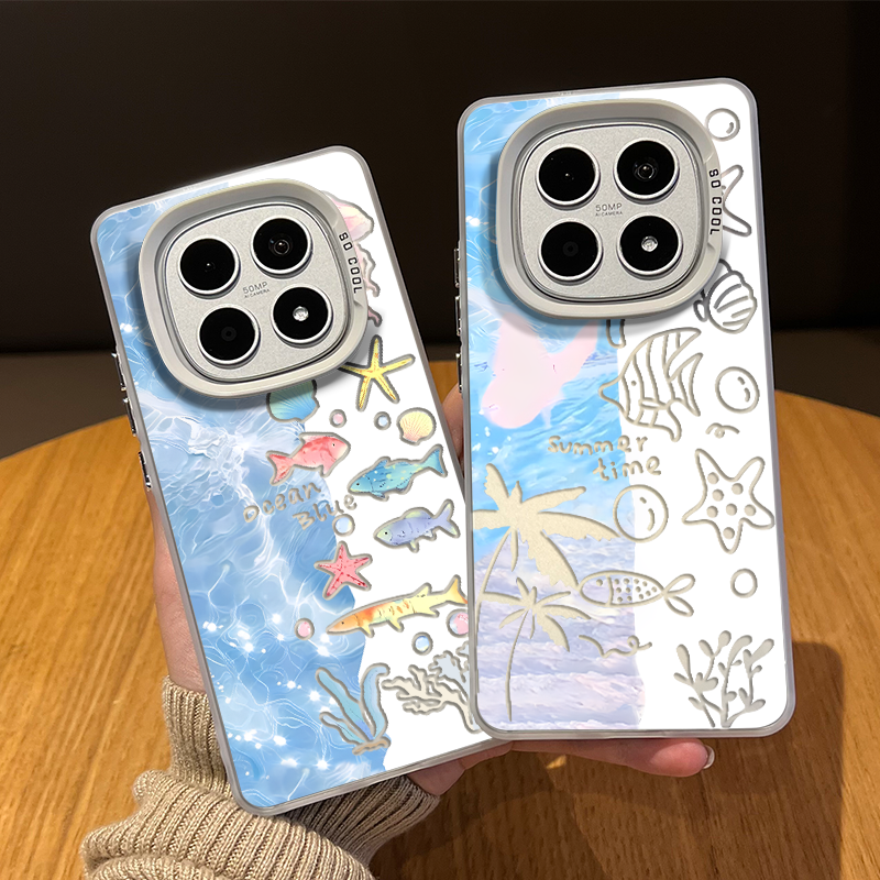 海洋鱼群手机壳适用红米note15pro夏天14小清新13超好看turbo4创意12小众11tpro新款3高级感10男女9redmi十+