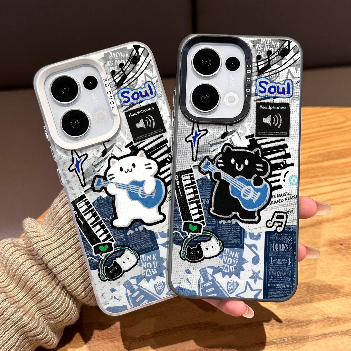 摇滚猫咪手机壳适用OPPO系列