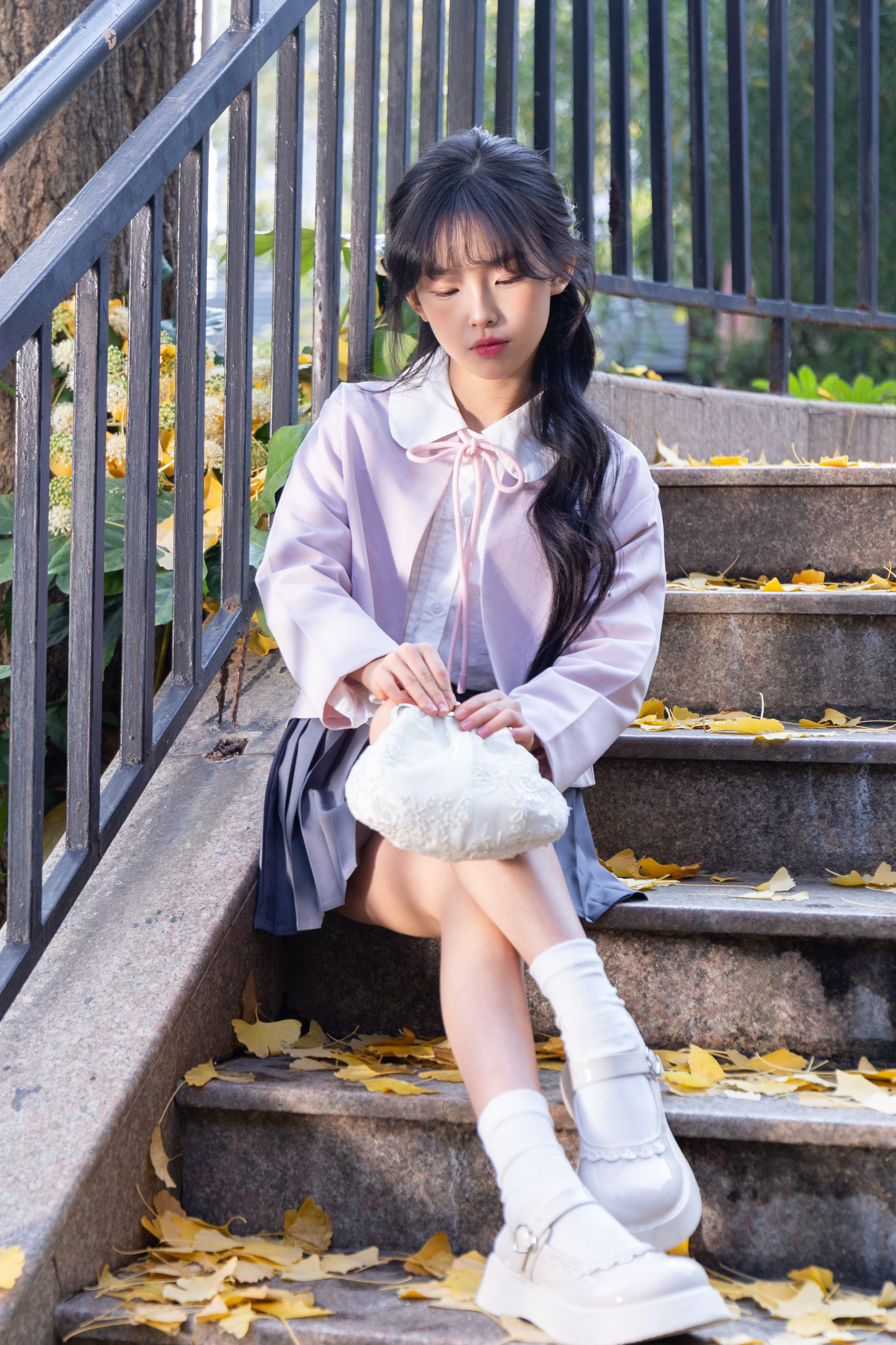 刘格格同款正品少女春季甜美粉色时尚jk三件套装月兮花宸