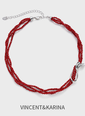 vk饰品【曳尾】鱼尾轻摆红色多层项链轻奢氛围感时尚耳饰高级百搭