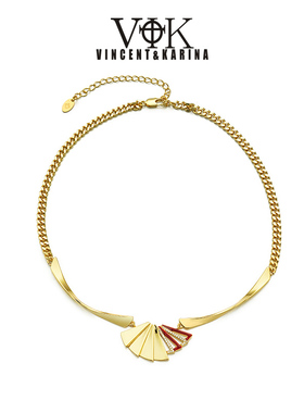 vk饰品【折扇】锦云折扇造型氛围感滴油项链小众高级感锁骨链