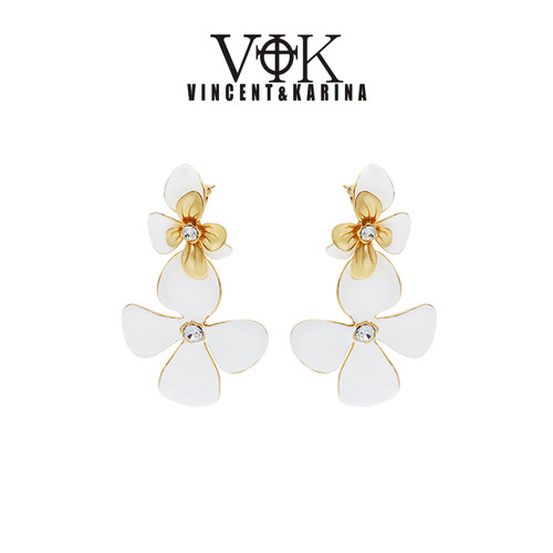 vk饰品【燕影】大飞燕高级感轻奢耳环小众白花卉重工珐琅时尚戒指
