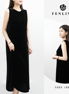 知简-高级感桑蚕丝丝绒圆领背心裙大裙摆连衣裙显瘦百搭SY1732