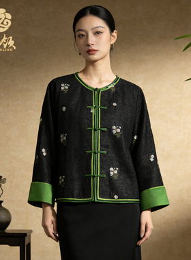 时雨-非遗100桑蚕丝香云纱龟纹绣花外套开衫上衣WT409-WT412