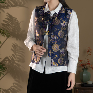 马上有福-非遗桑蚕丝宋锦白鹅绒幻彩提花马甲BX2093-BX2095