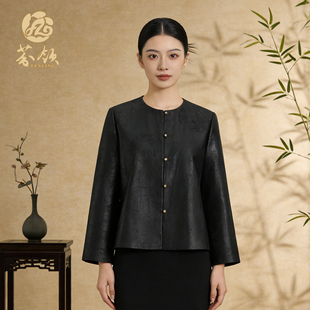 景云-非遗100桑蚕丝香云纱老油皮料提花龟纹外套中式民族风WT302