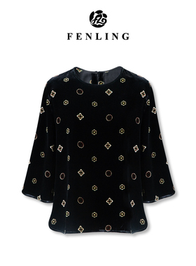 宝相纹-秋季新品100%桑蚕丝高渗透印花丝绒圆领七分袖上衣SY2623