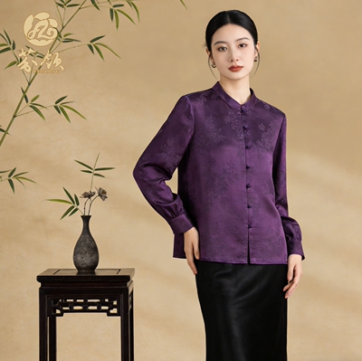 芬领-向莞-桑蚕丝织金重缎长袖衬衫上衣开衫外套SY2803-SY2807
