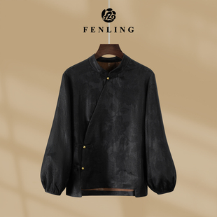 SY2793 衬衫 晴川 100桑蚕丝香云纱小重缎二经绞罗全开襟灯笼袖