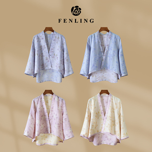 WT266 国风非遗桑蚕丝幻彩双穿V领单扣外套WT259 芬领 露华