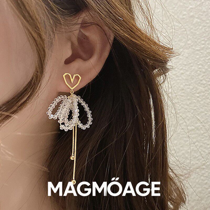 法国【设计师】MAGMOAGE心形流苏耳环?轻奢小众气质水钻精致耳线