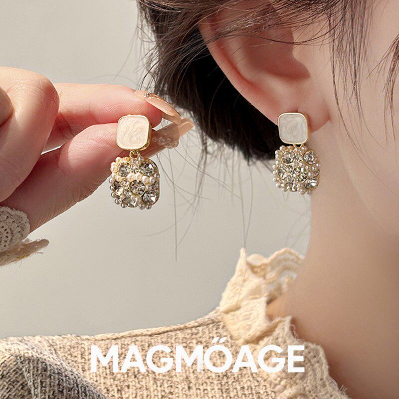 MAGMOAGE真金电镀滴釉小珍珠耳环