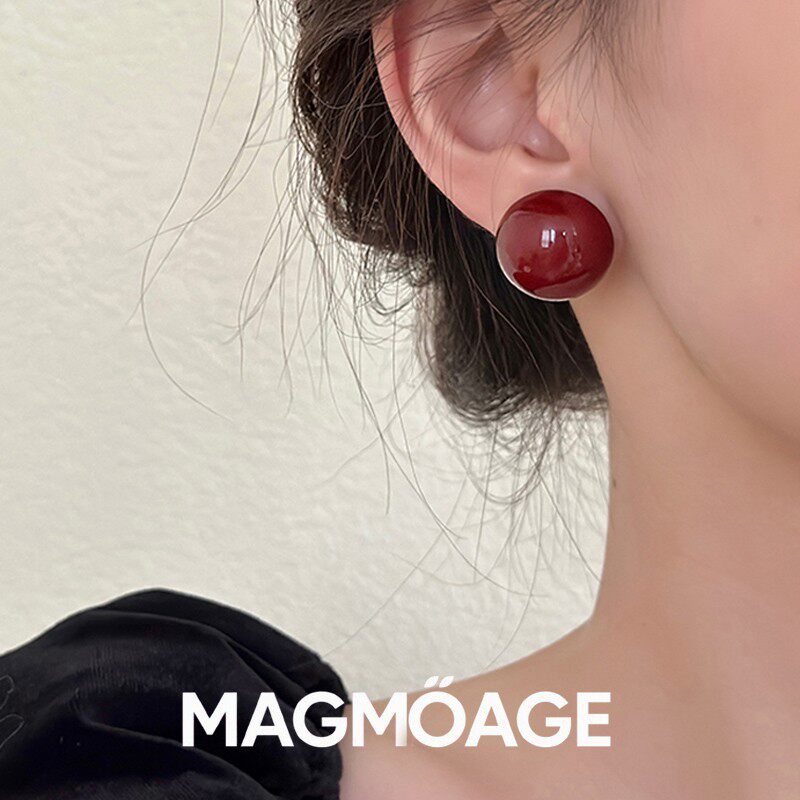 法国设计师MAGMOAGE酒红色耳钉
