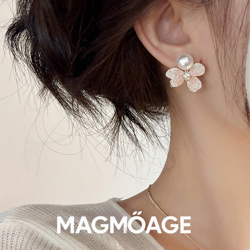 MAGMOAGE真金电镀水晶花朵耳钉
