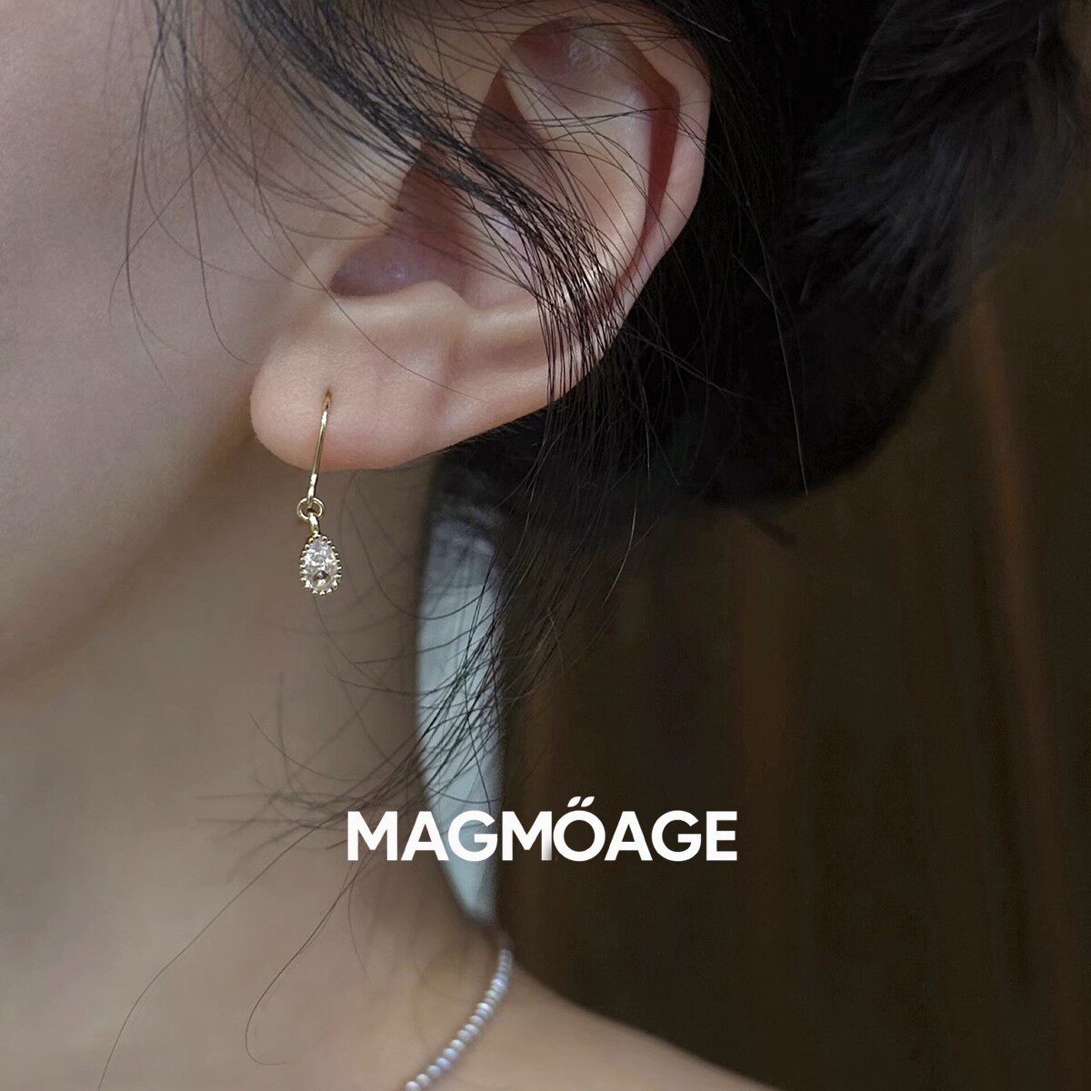 法国【设计师】MAGMOAGE轻奢首饰14K包金水滴型镶钻吊坠耳环耳挂