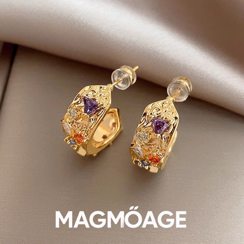 法国【设计师】MAGMOAGE 轻奢复古风耳钉女气质弧形耳圈耳环耳饰
