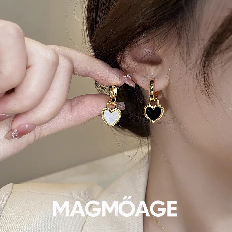 法国【设计师】MAGMOAGE黑白双面爱心耳环女复古耳扣轻奢耳饰