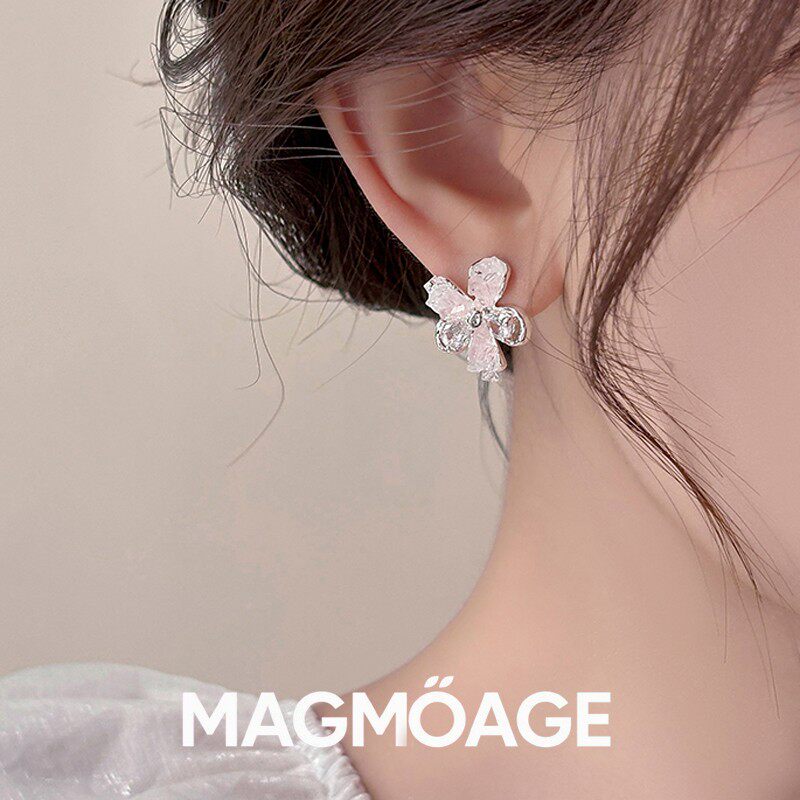 MAGMOAGE真金电镀水晶花朵耳环
