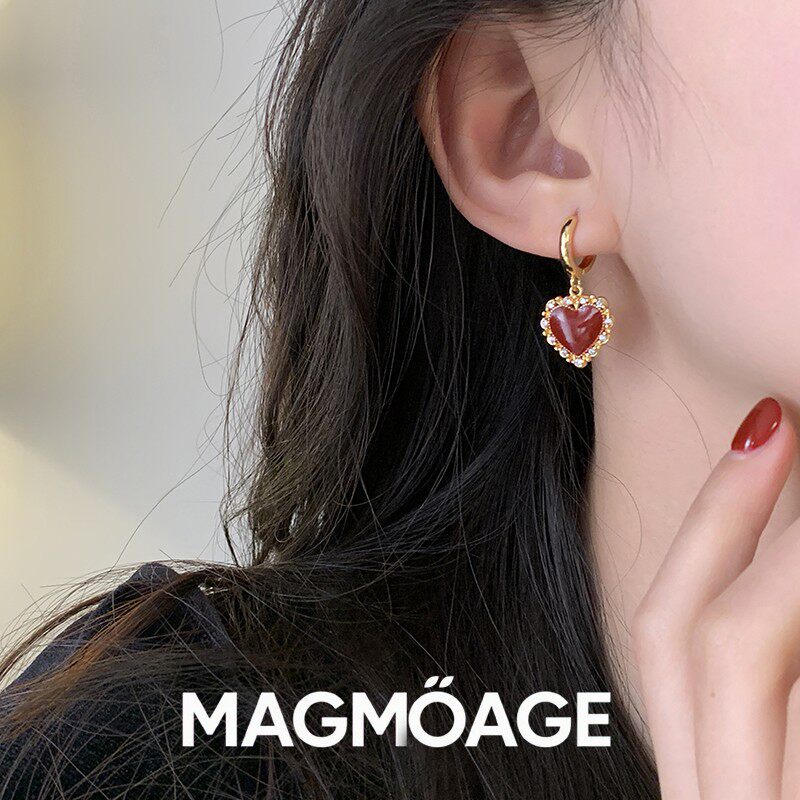 法国【设计师】MAGMOAGE蕾丝爱心耳环?复古耳扣 显白小香风耳饰