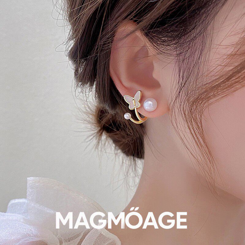 MAGMOAGE珍珠蝴蝶贝壳耳环