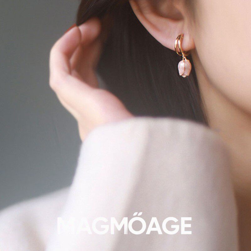 MAGMOAGE郁金香耳钉滴釉粉色