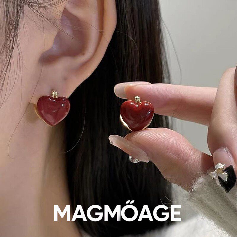 法国【设计师】MAGMOAGE复古港风红色爱心耳扣?小众设计感高耳环