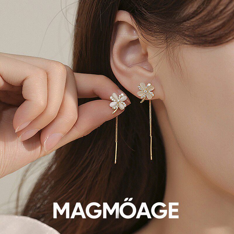 法国【设计师】MAGMOAGE风车四叶草流苏长款耳线?森系仙美耳环女