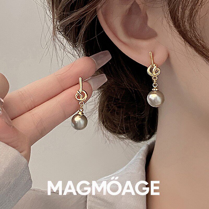 MAGMOAGE真金电镀打结灰色珍珠
