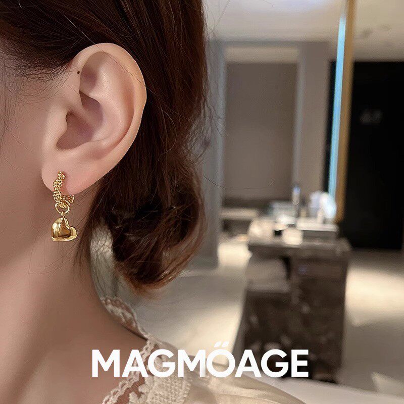 MAGMOAGE金色爱心耳环女新款