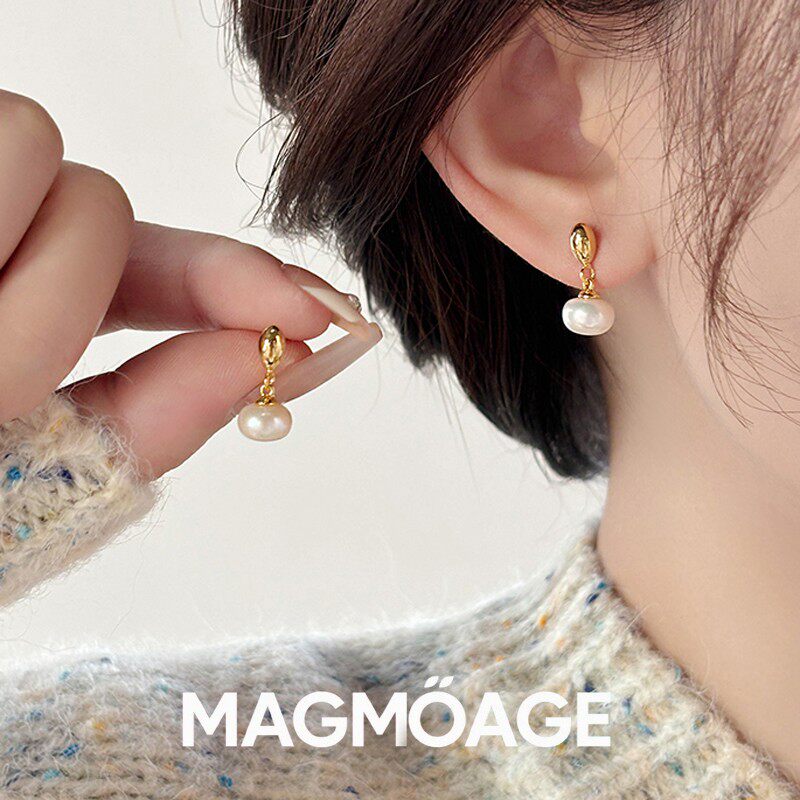 MAGMOAGES925银针馒头珍珠耳钉