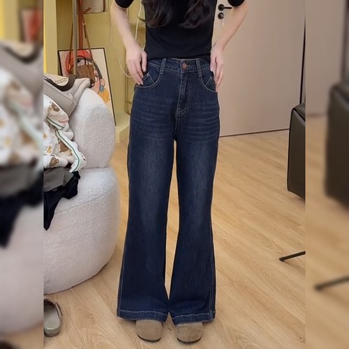 小个子炸街蓝色牛仔裤女