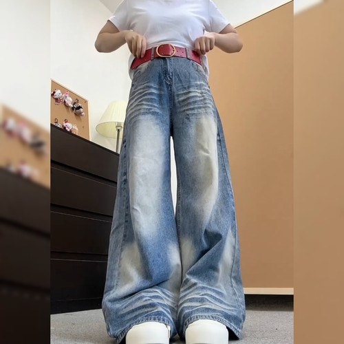 韩版宽松百搭蓝色牛仔裤女