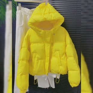 时尚洋气黄色短款羽绒棉服女欧洲站欧货高品质小个子别致独特外套