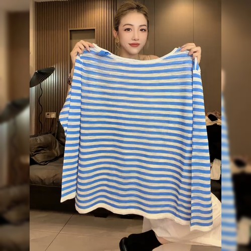 松弛感慵懒风条纹防晒衫女