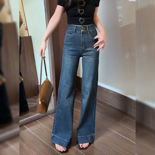 简约时尚百搭蓝色牛仔裤女