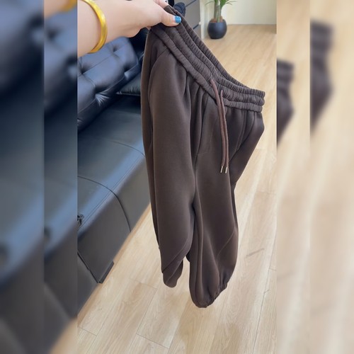 简约时尚抽绳棕色卫裤女