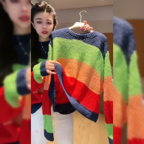 法式复古温柔风条纹毛衣女
