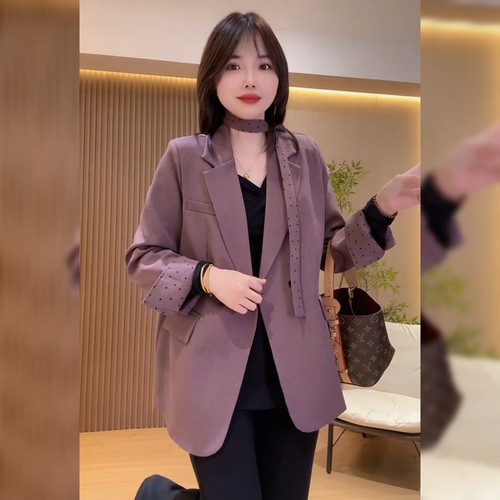 韩系宽松紫色西装外套女