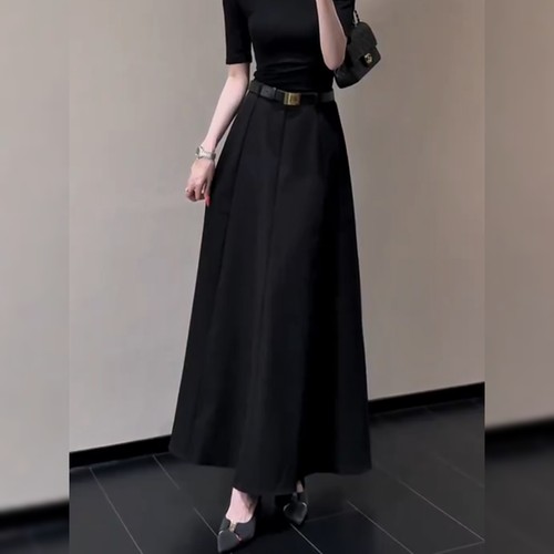 法式复古赫本风黑色半身裙女