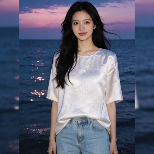 新中式国风提花短袖上衣女