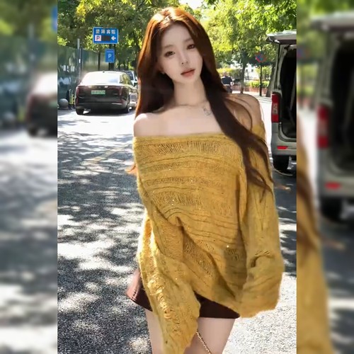 高级感重工亮片黄色毛衣女