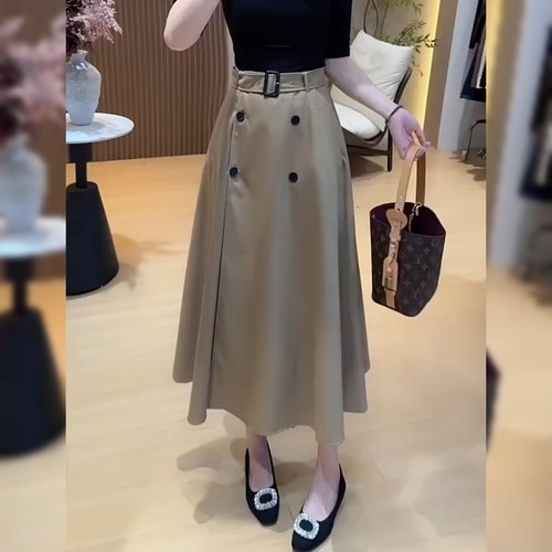 高腰显瘦垂感咖色半身裙女