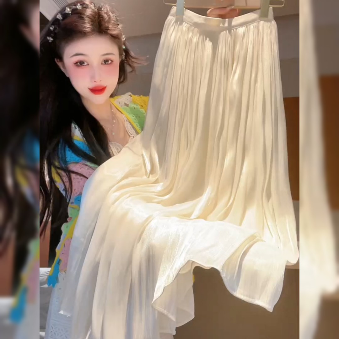 韩系氛围感杏色漂亮半身裙夏季新款简约时尚洋气高腰百搭仙女裙