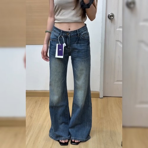 时尚百搭低腰蓝色牛仔裤女