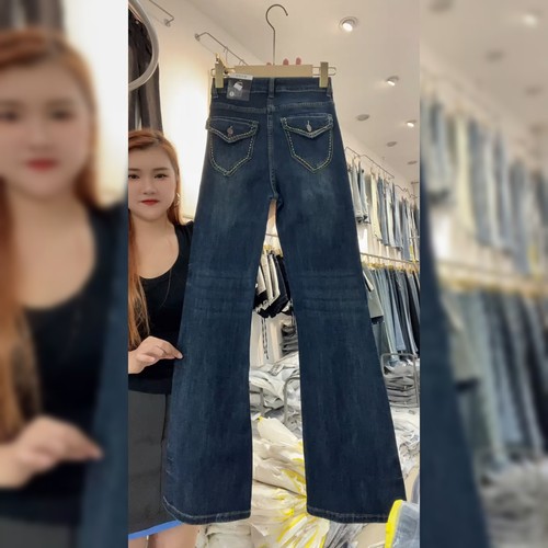 简约时尚炸街蓝色牛仔裤女